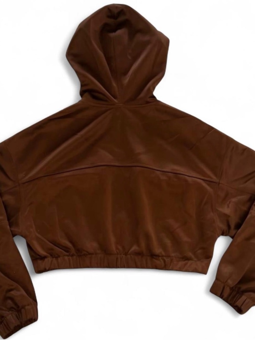 Urban Outfitters Brown Cropped Hooded Jacket with Light Blue Drawstrings - Picture 3 of 6